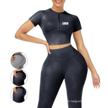 2021 new design Workout Short Sleeve Crop Top womens gym yoga fitness sets